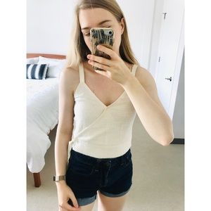 Madewell ivory cropped wrap front tie tank